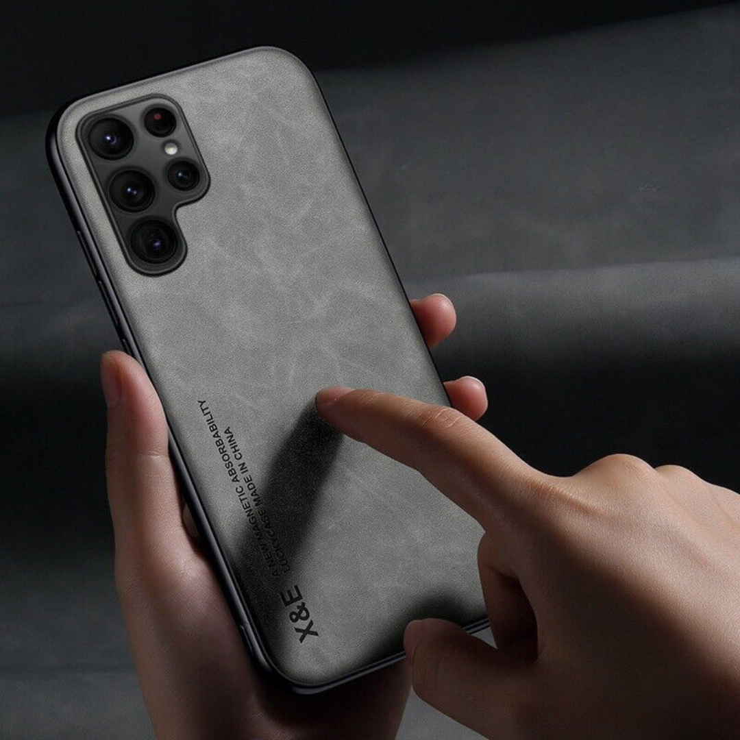 Slim Magnetic Phone Case – Faux Leather Cover with Camera Guard