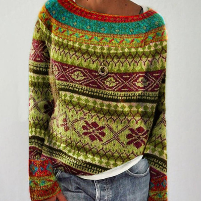 Women’s Vintage Knit Sweater – Soft Cotton-Blend Crew Neck Pullover