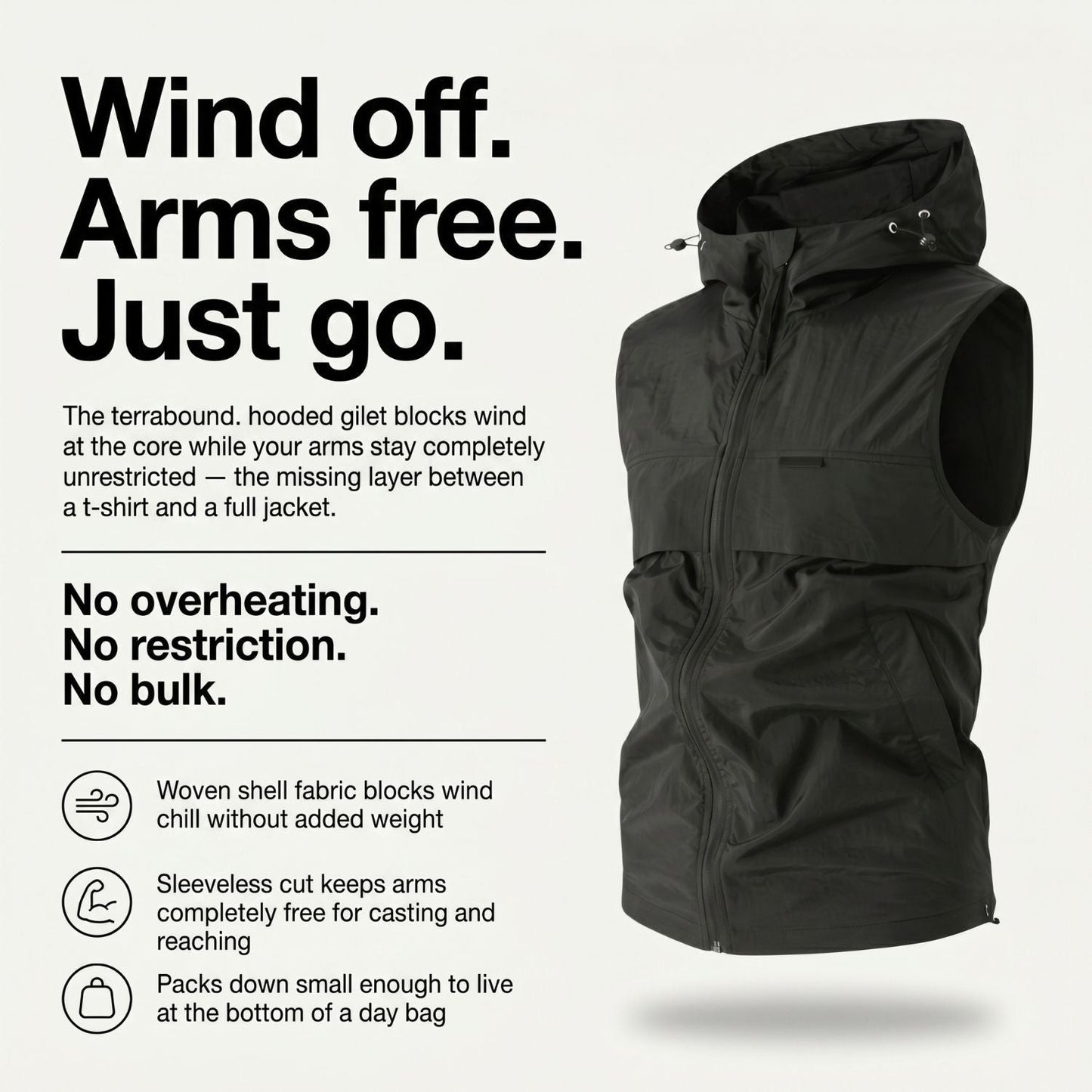 Men’s Hooded Gilet – Lightweight Windproof Vest for Fishing & Hiking