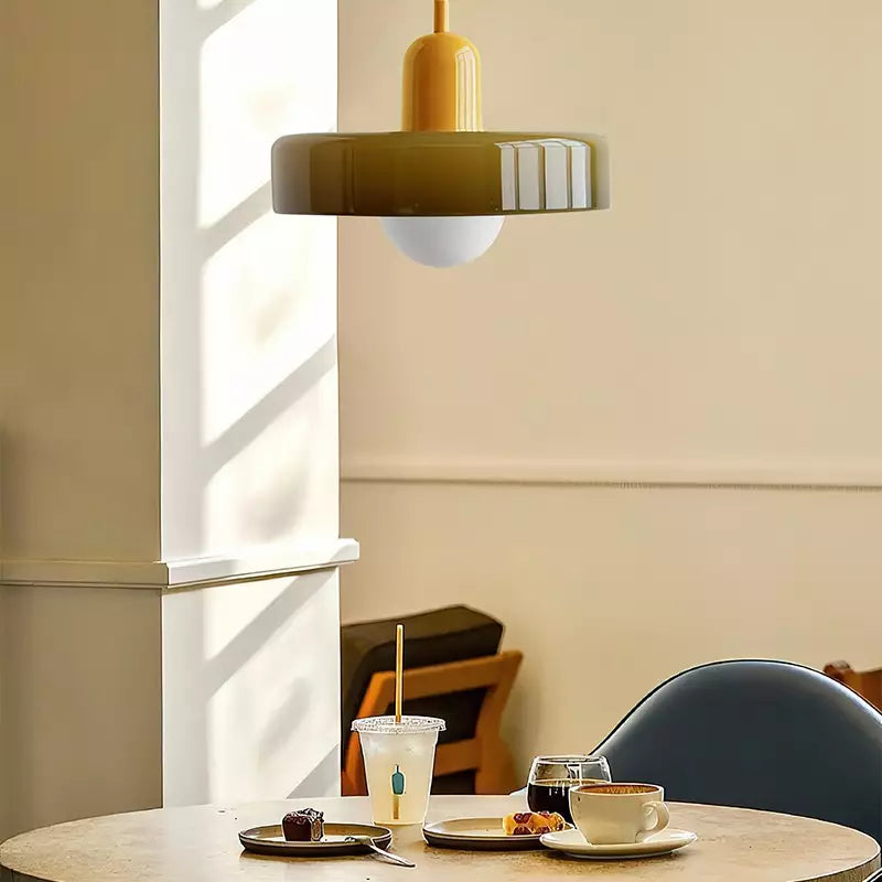 Bauhaus Stained Glass Pendant Light – Round Colourful Ceiling Lamp