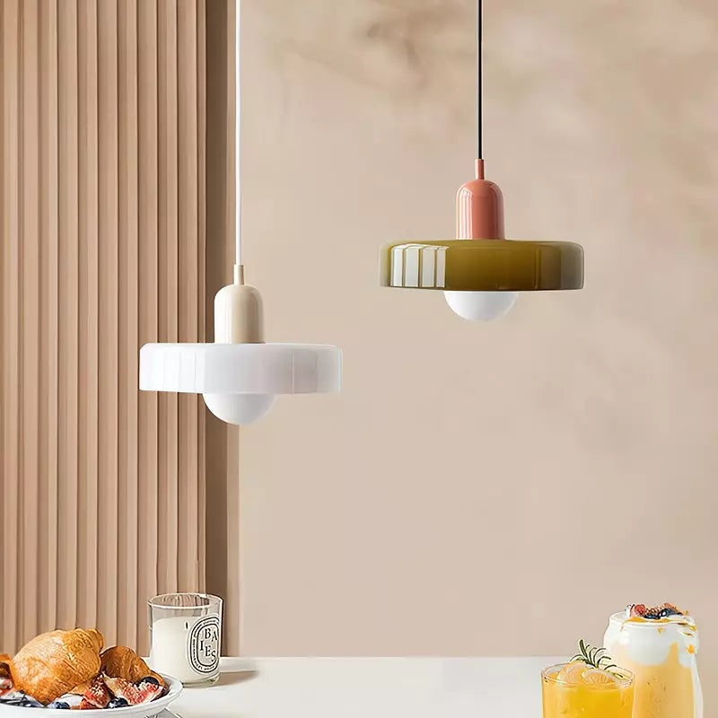 Bauhaus Stained Glass Pendant Light – Round Colourful Ceiling Lamp