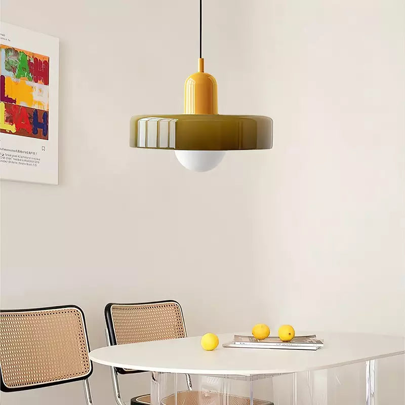 Bauhaus Stained Glass Pendant Light – Round Colourful Ceiling Lamp