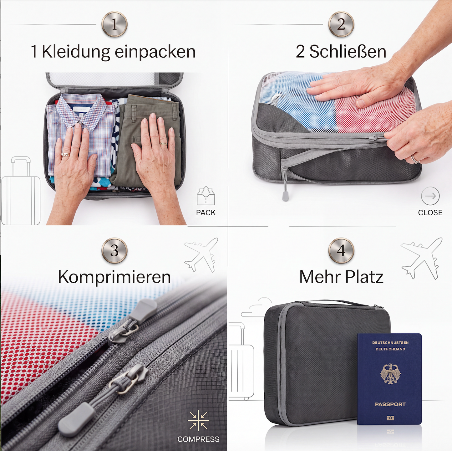 Compression Packing Cubes – Travel Suitcase Organizer Set