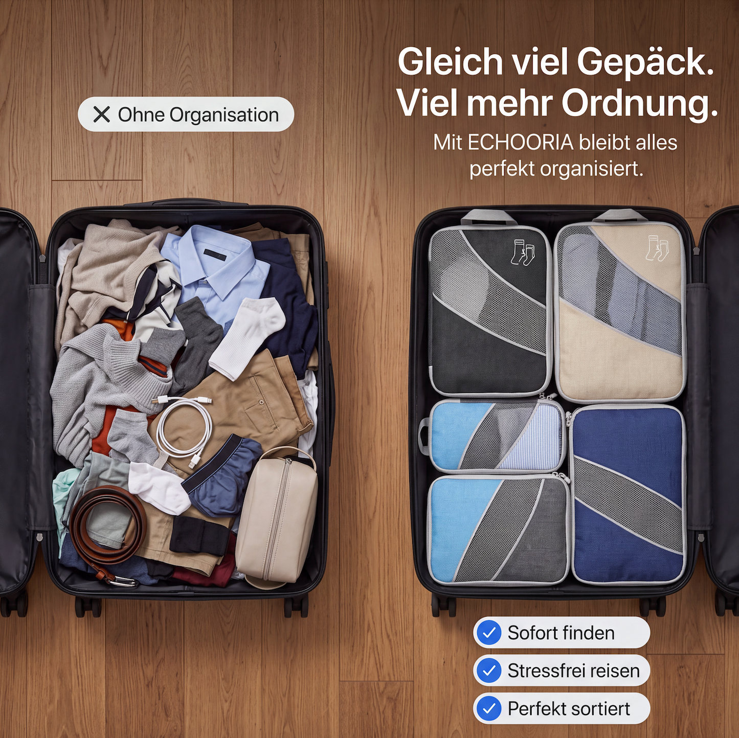 Compression Packing Cubes – Travel Suitcase Organizer Set