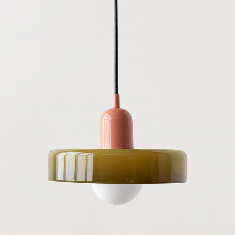 Bauhaus Stained Glass Pendant Light – Round Colourful Ceiling Lamp