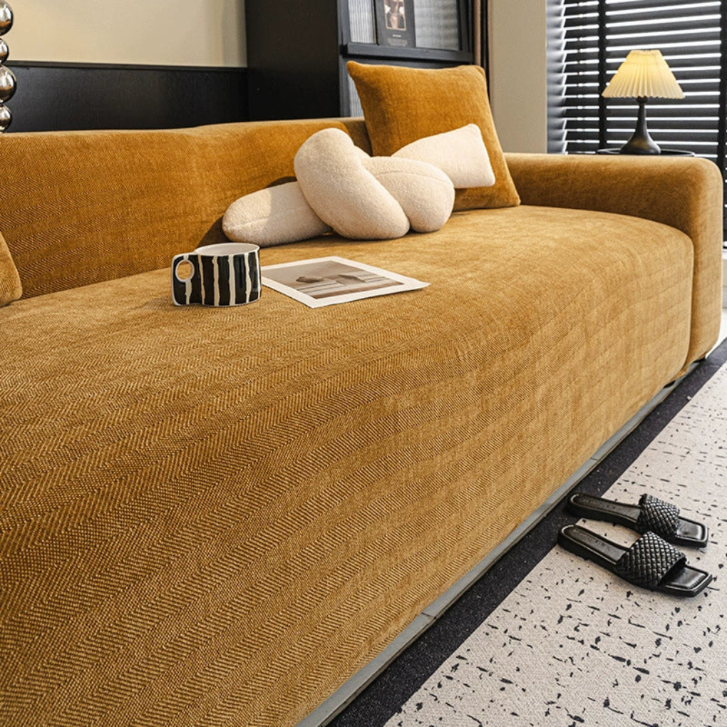 Full-Coverage Herringbone Stretch Sofa Cover