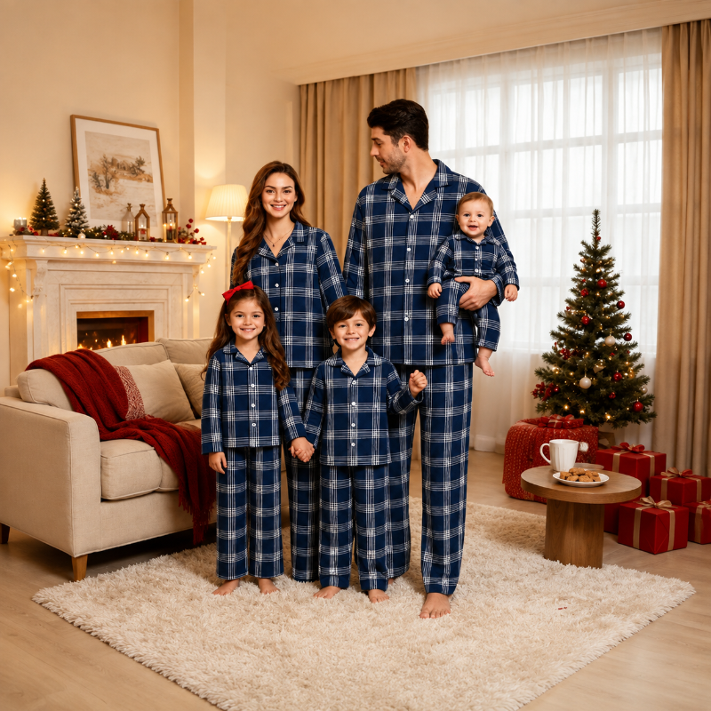 Matching Family Christmas Pyjamas - Navy Plaid