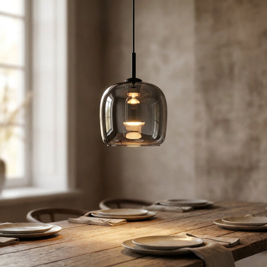 Glass Pendant Ceiling Light – Compact Tinted Shade, E27 Socket