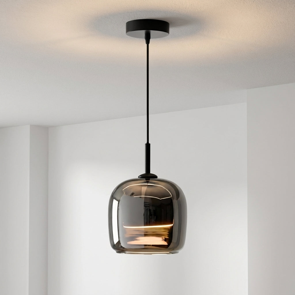 Glass Pendant Ceiling Light – Compact Tinted Shade, E27 Socket