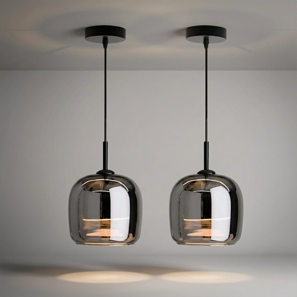 Glass Pendant Ceiling Light – Compact Tinted Shade, E27 Socket