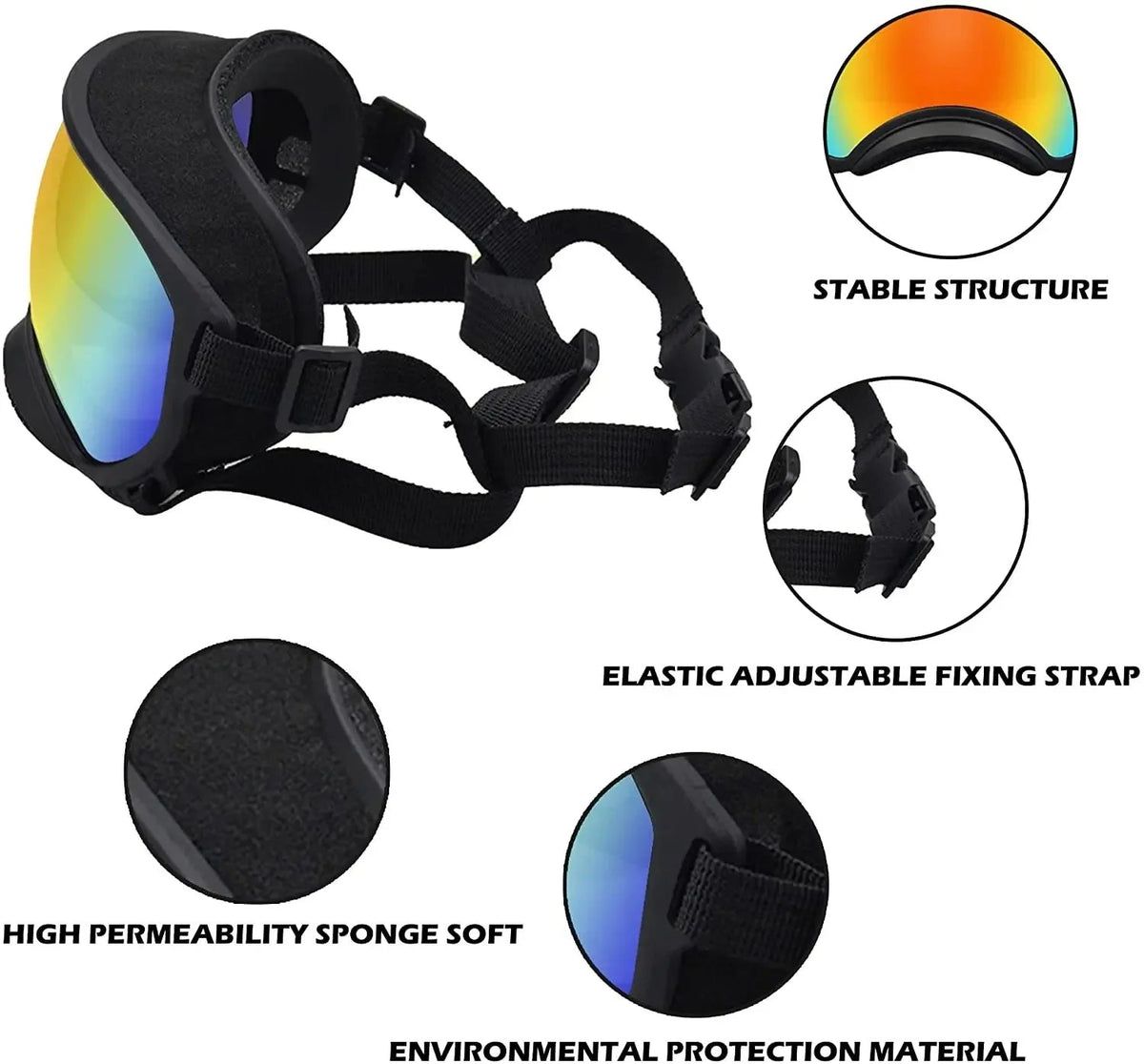 Waterproof Dog Goggles with UV Protection & Adjustable Straps