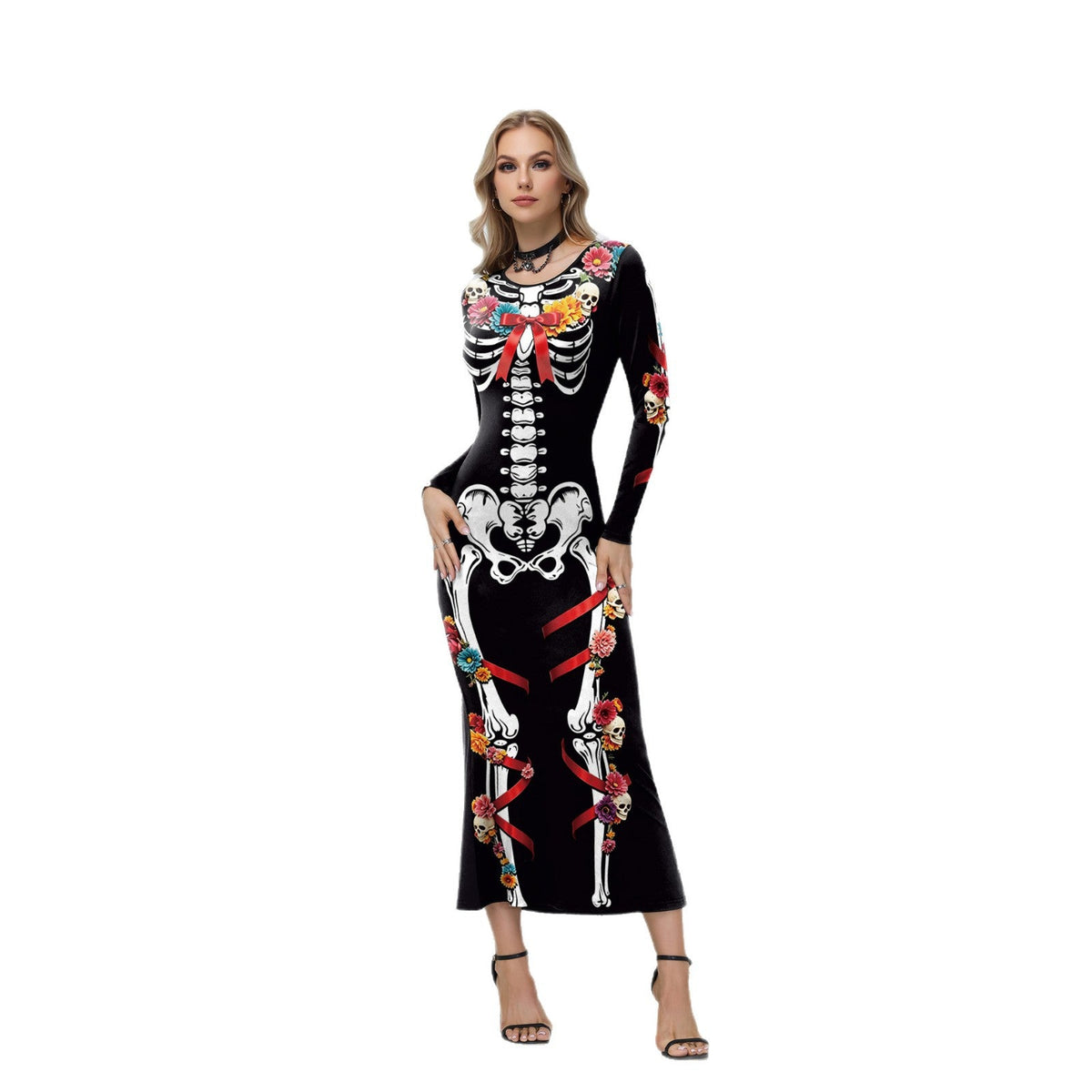 Day Of The Dead Skeleton Black Dress Festival Halloween Costume
