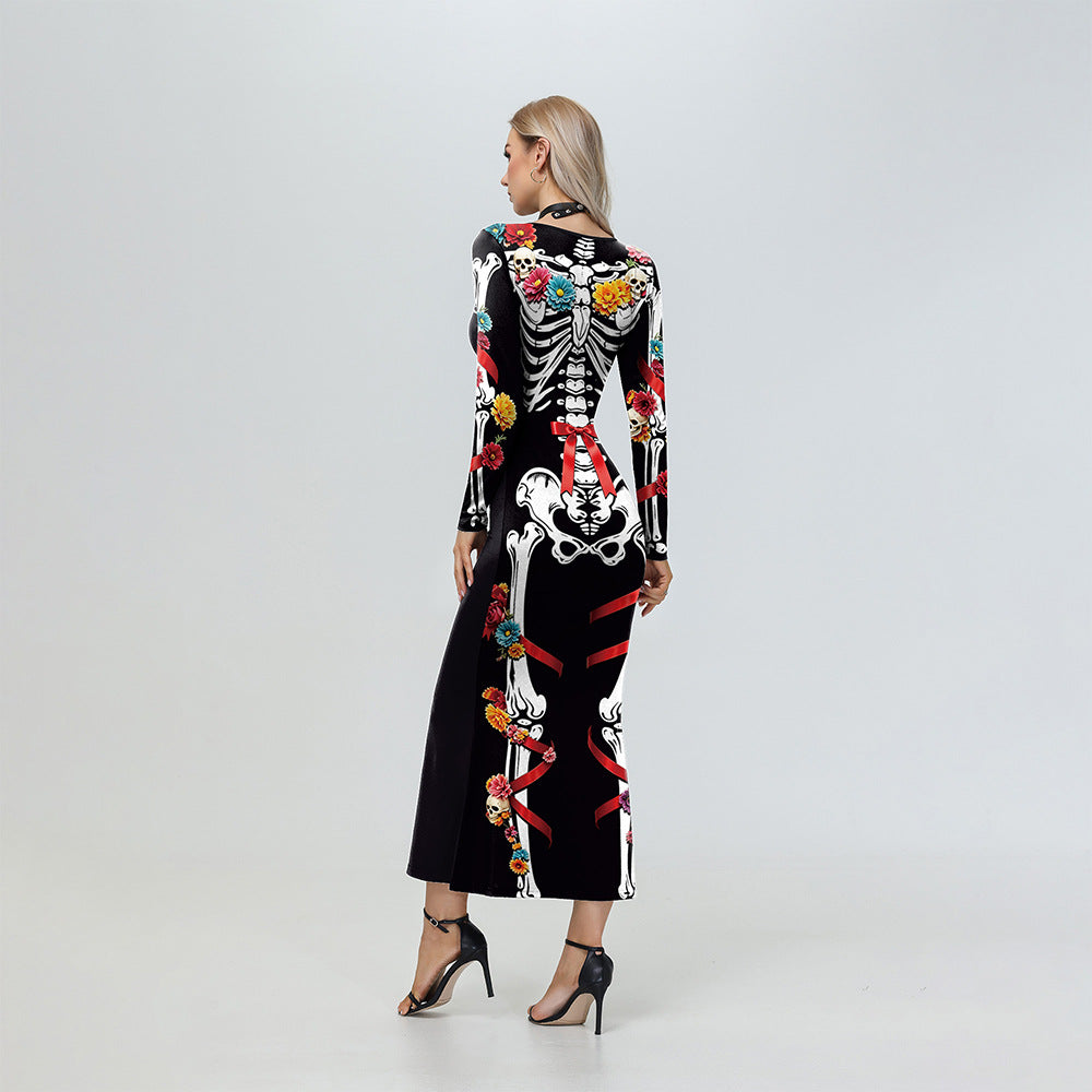 Day Of The Dead Skeleton Black Dress Festival Halloween Costume