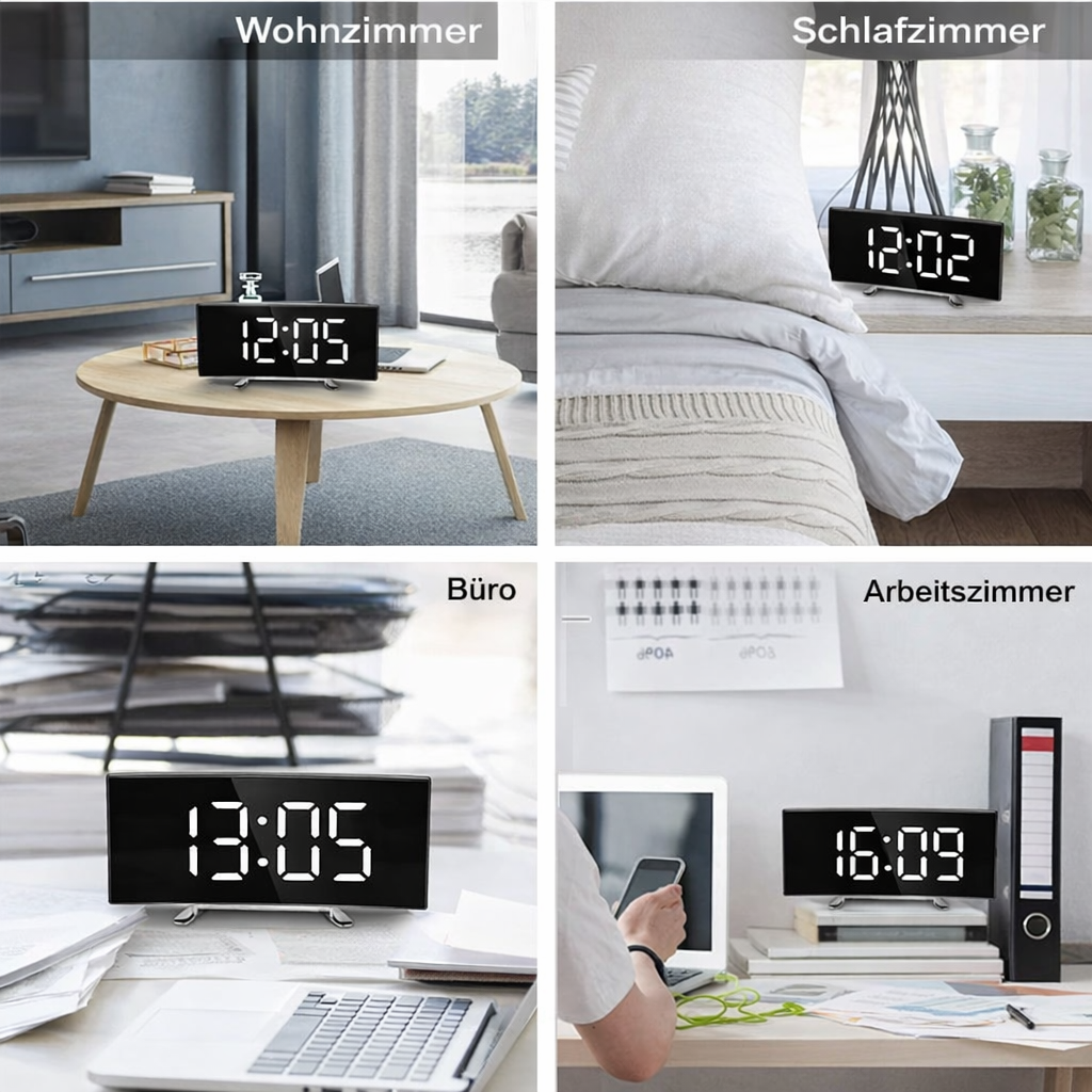 LED Mirror Alarm Clock with Auto Dimming, Snooze & Temperature Display
