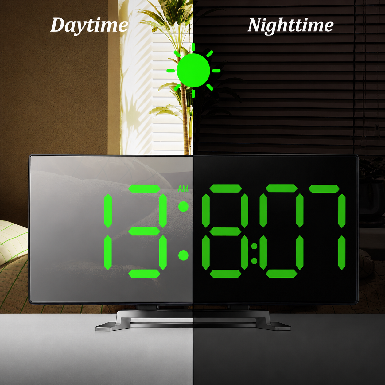 LED Mirror Alarm Clock with Auto Dimming, Snooze & Temperature Display