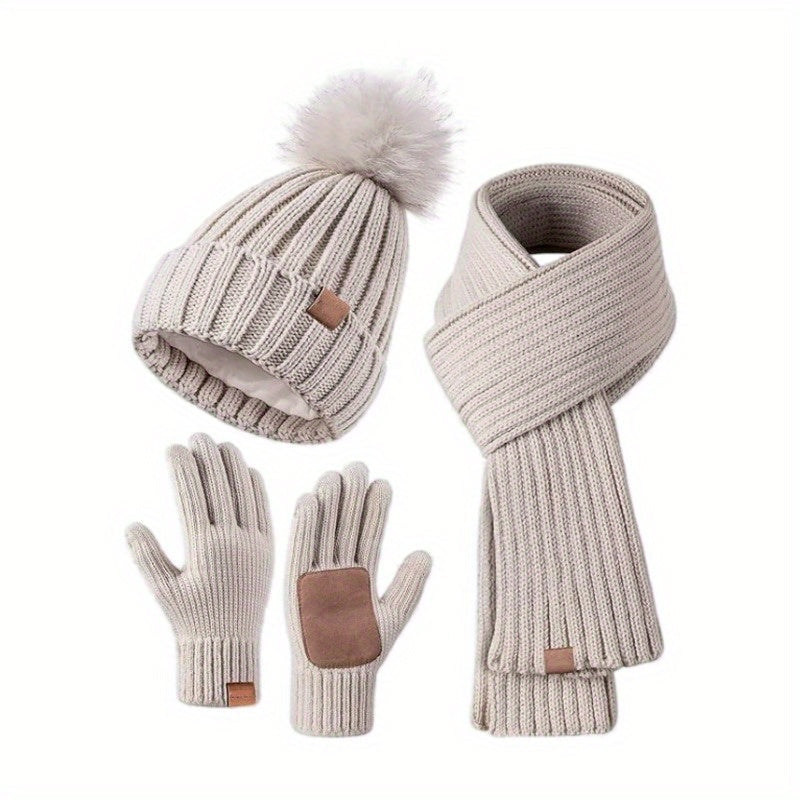 3-Piece Winter Hat Scarf Gloves Set – Touchscreen Knit Accessories