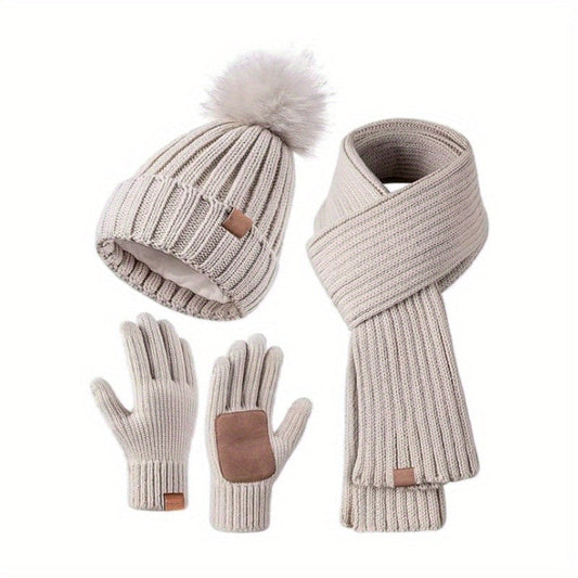 3-Piece Winter Hat Scarf Gloves Set – Touchscreen Knit Accessories