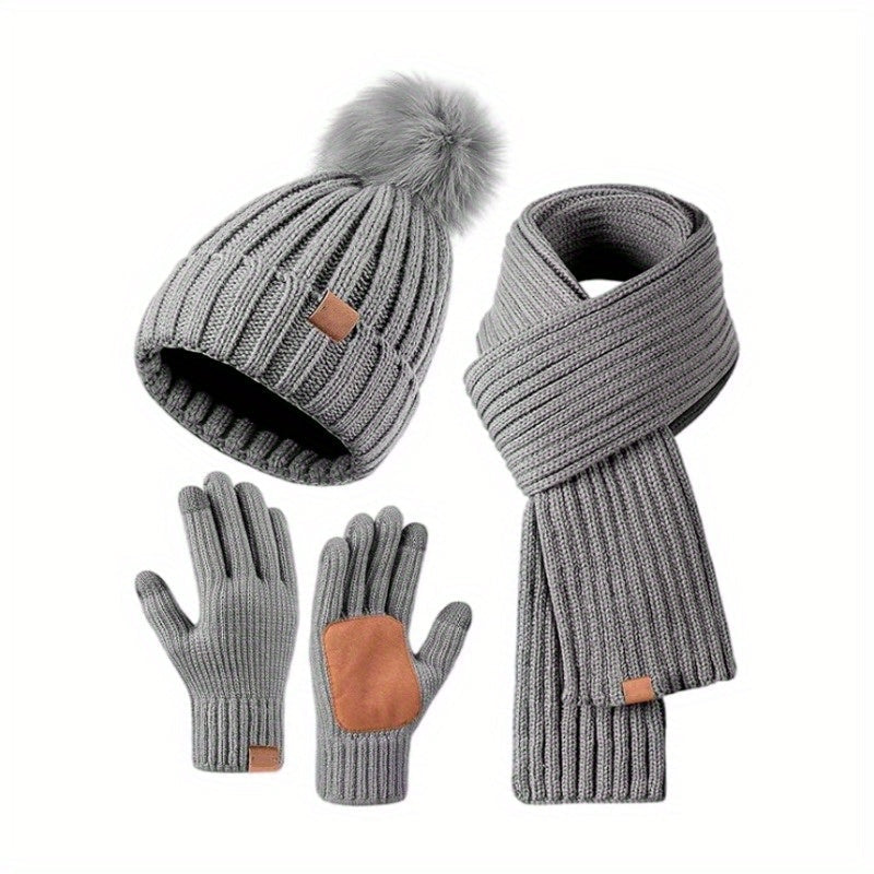 3-Piece Winter Hat Scarf Gloves Set – Touchscreen Knit Accessories
