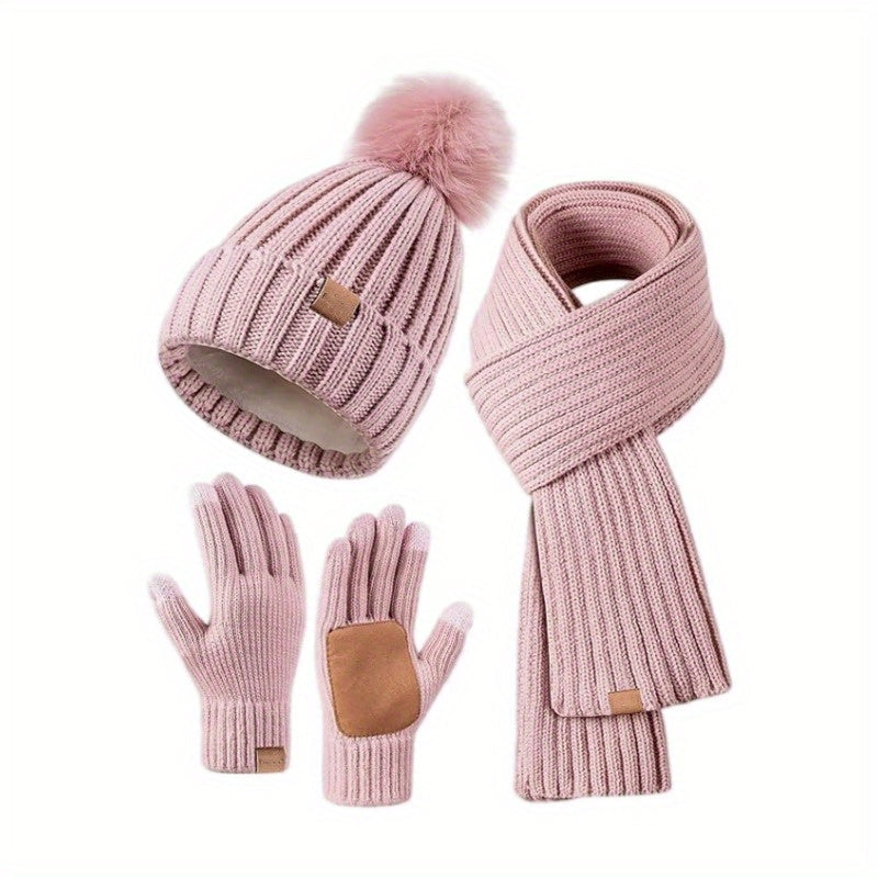 3-Piece Winter Hat Scarf Gloves Set – Touchscreen Knit Accessories