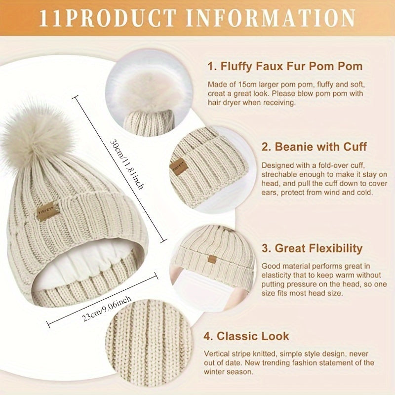 3-Piece Winter Hat Scarf Gloves Set – Touchscreen Knit Accessories