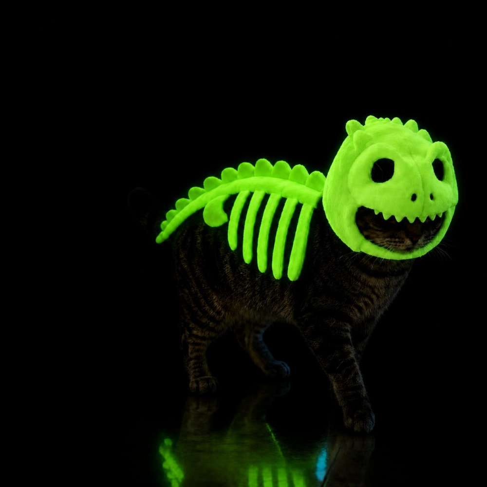 Pet Dinosaur Skeleton Plush Headwear - Halloween Cat Costume, 40 x 35 x 16 cm