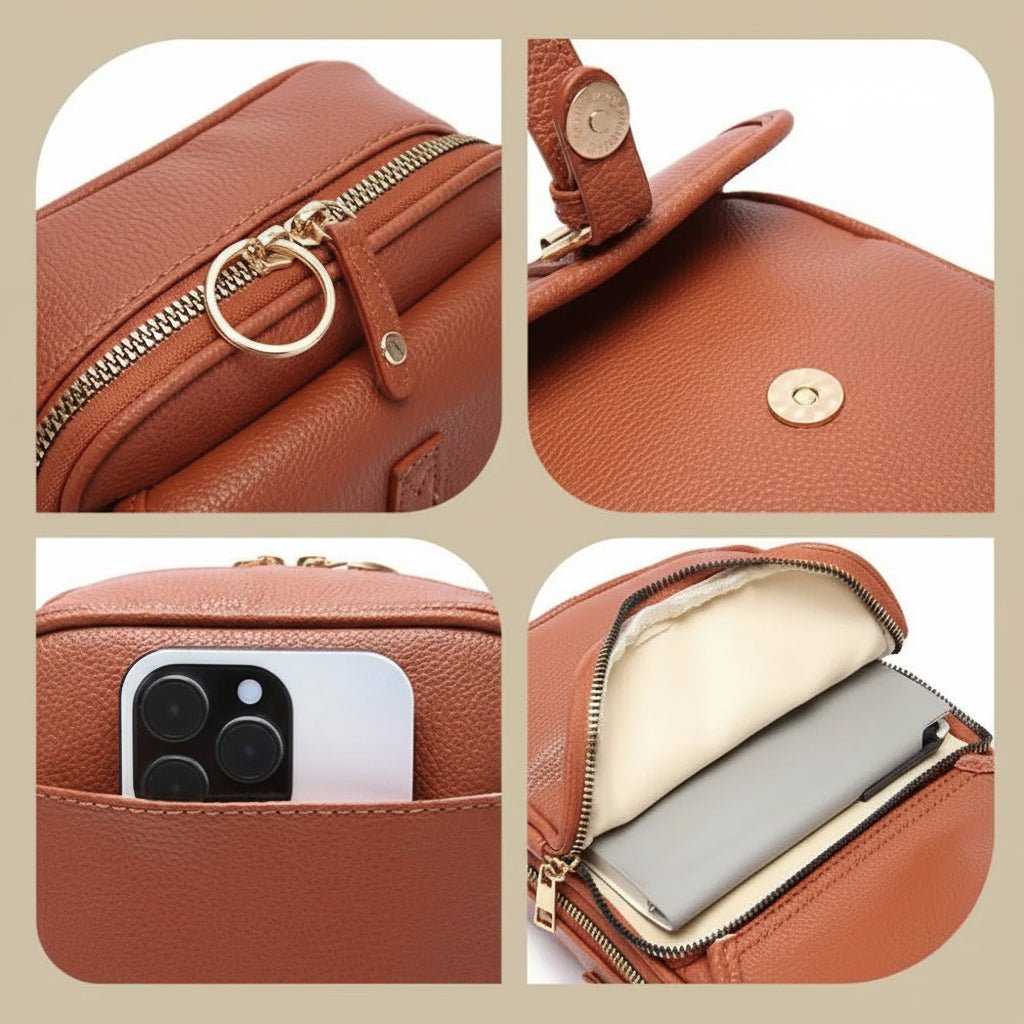 Leather Crossbody Bag – Compact Anti-Theft Shoulder Bag