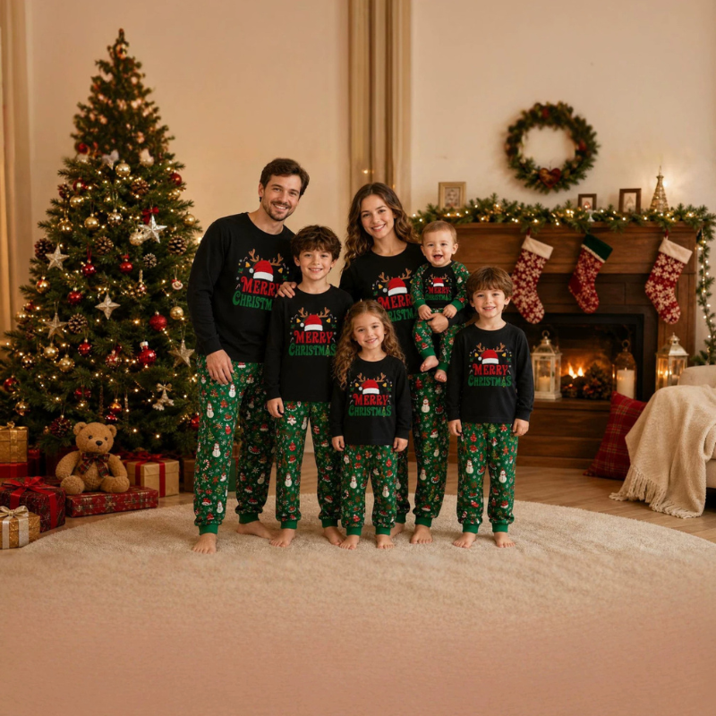 Matching Family Christmas Pyjamas - Holly Green Icons