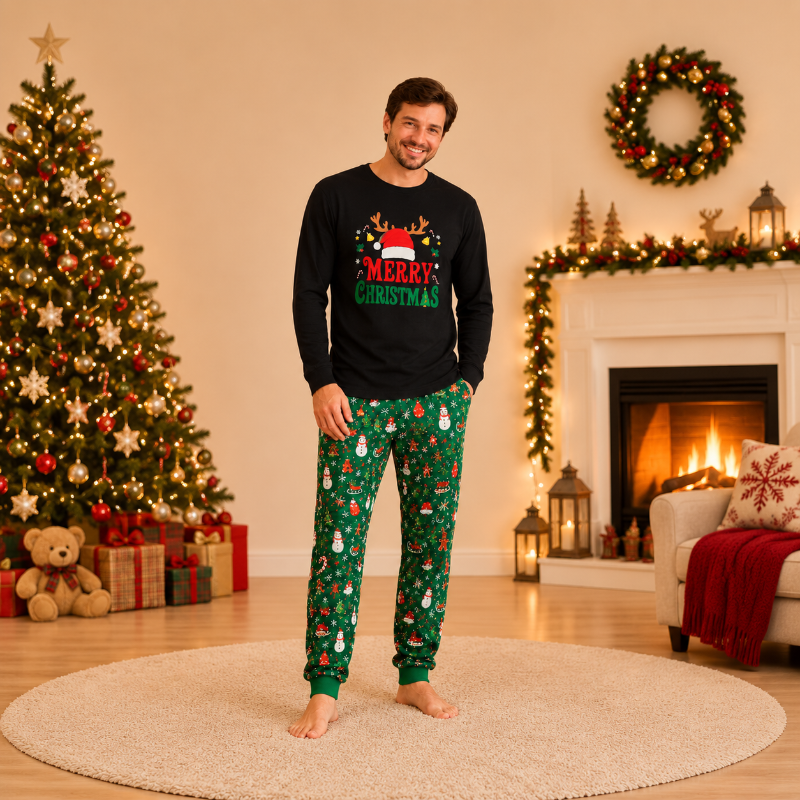 Matching Family Christmas Pyjamas - Holly Green Icons