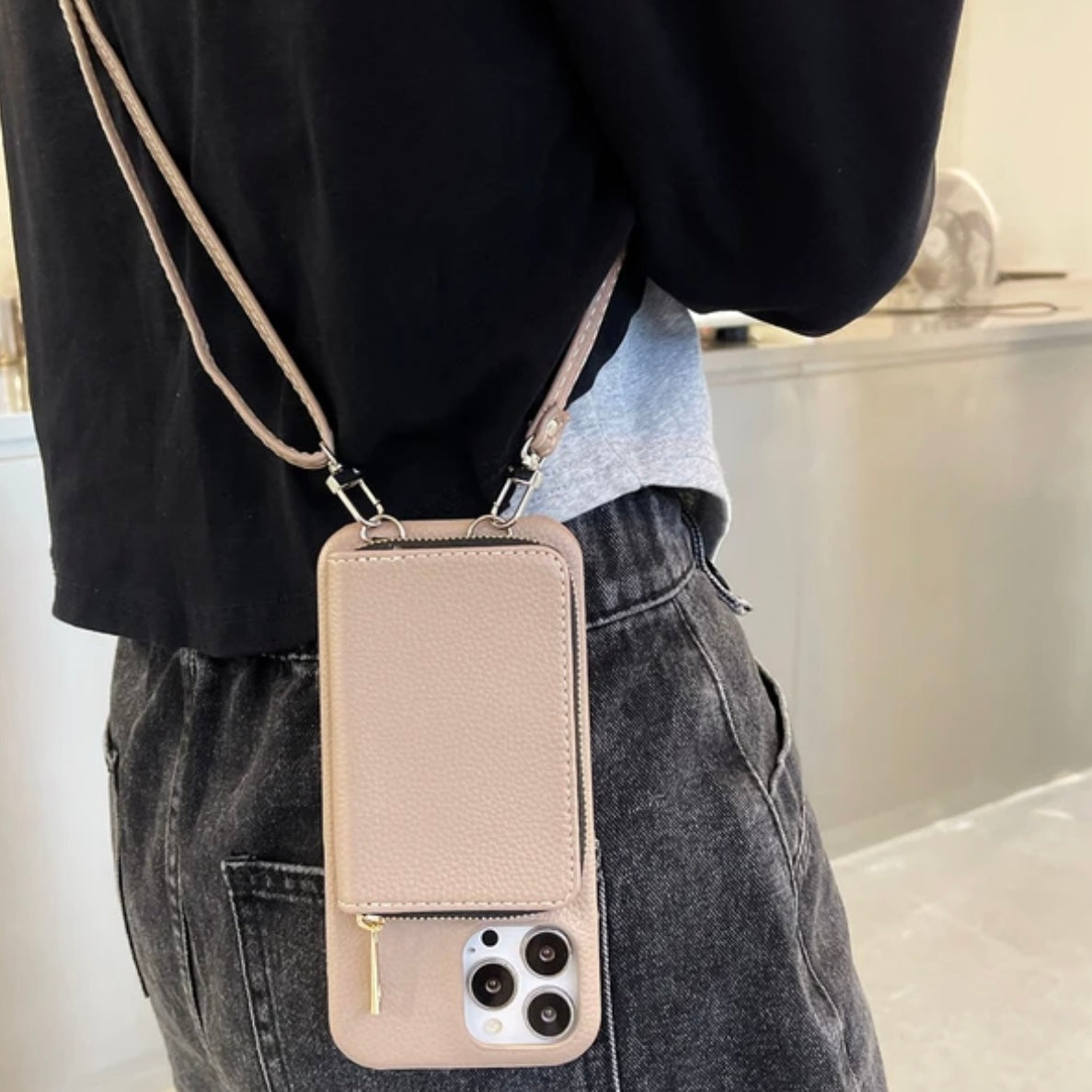 Crossbody Wallet Phone Case – Faux Leather Card Holder with Shoulder Strap