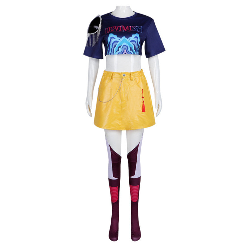 Mira Blue Crop Top Yellow Skirt Set Halloween Costume