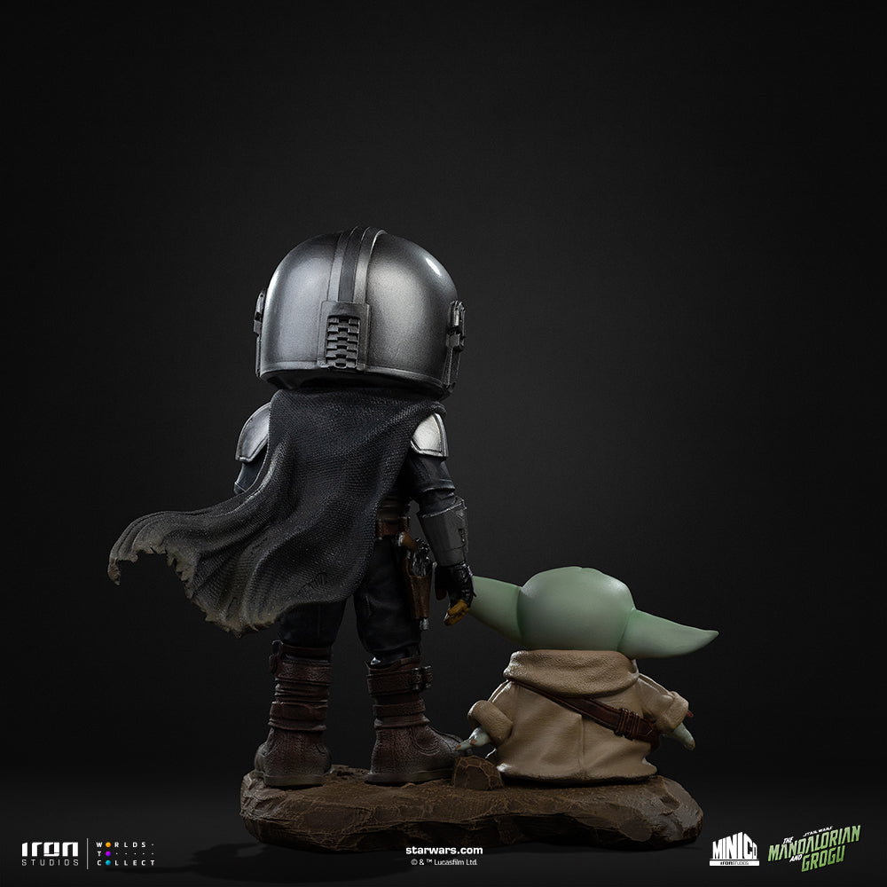 Armoured Bounty Hunter and Small Green Alien Mini Collectible Statue