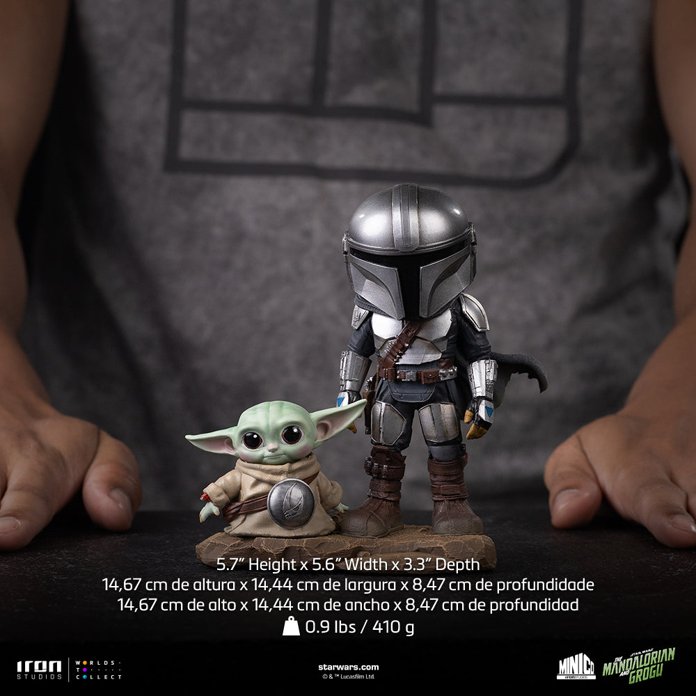 Armoured Bounty Hunter and Small Green Alien Mini Collectible Statue