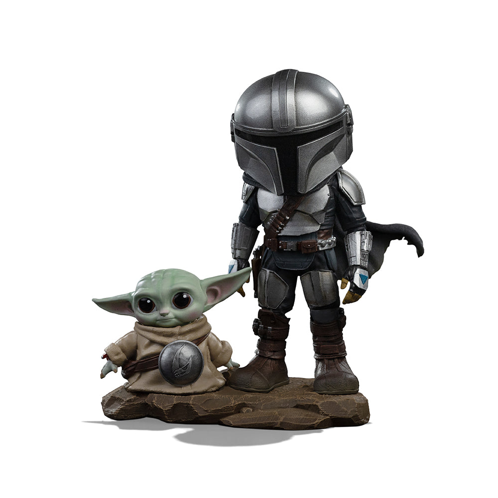 Armoured Bounty Hunter and Small Green Alien Mini Collectible Statue