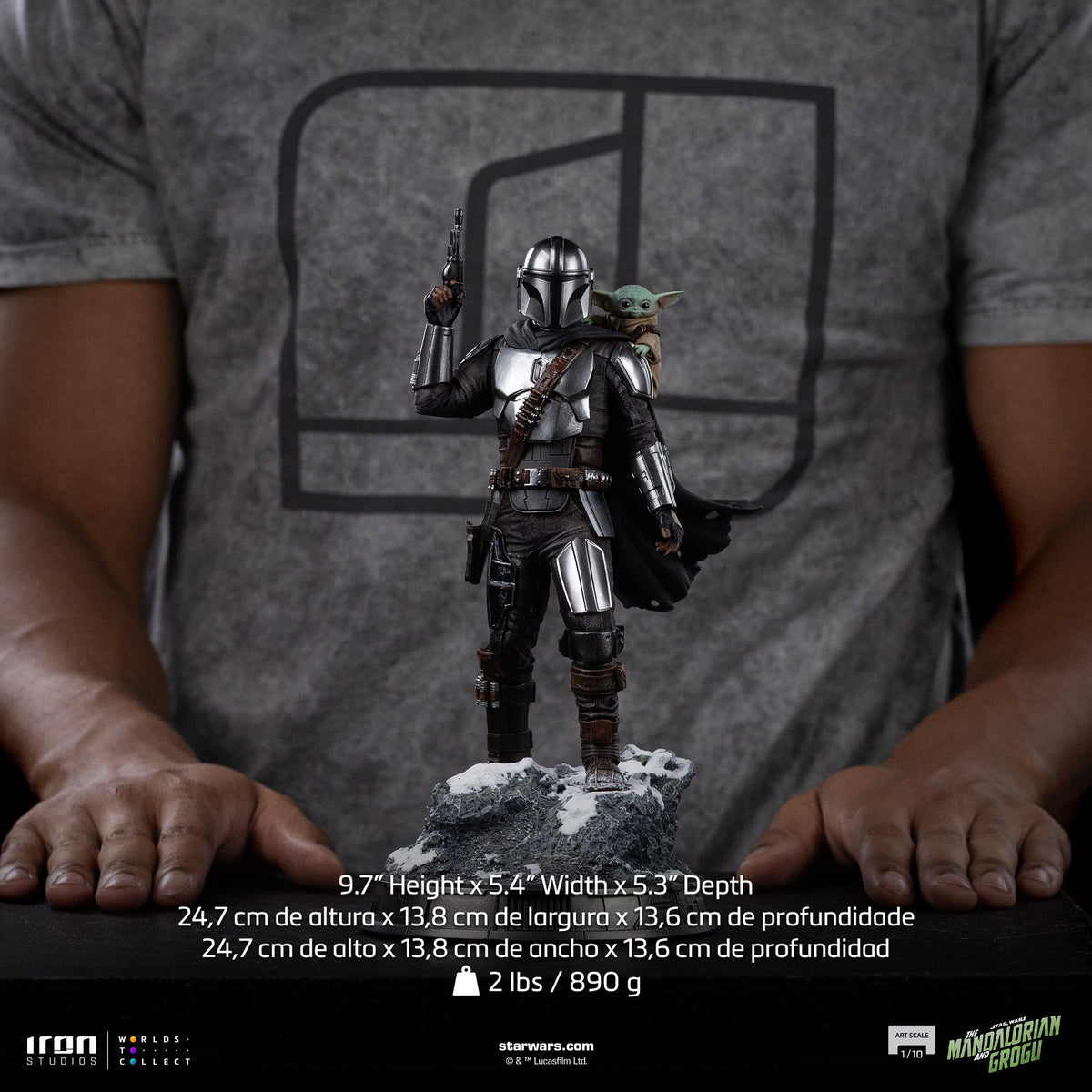 Armoured Bounty Hunter and Small Green Alien Scale 1/10 Statue
