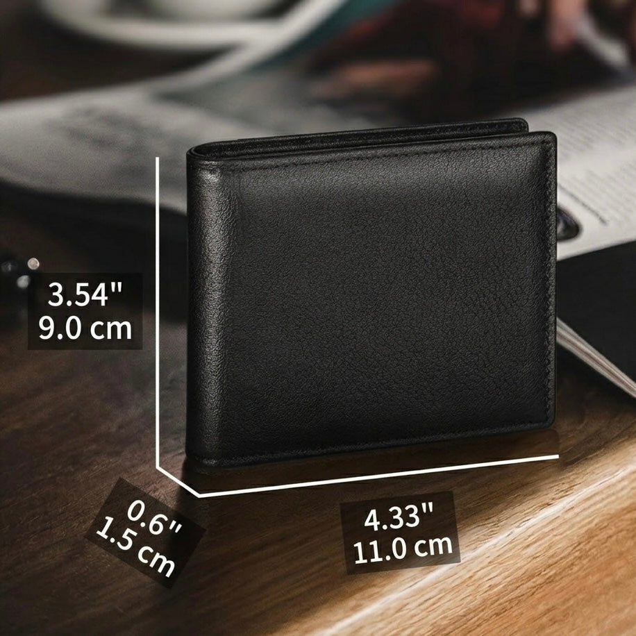 Men’s Genuine Leather Bifold Wallet – RFID Blocking, 13 Card Slots