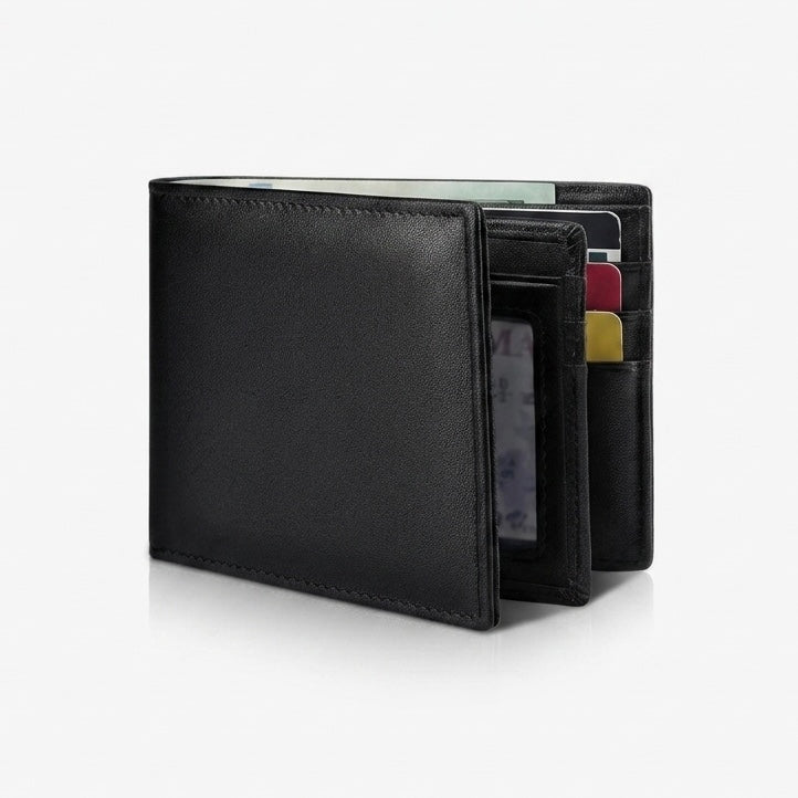 Men’s Genuine Leather Bifold Wallet – RFID Blocking, 13 Card Slots