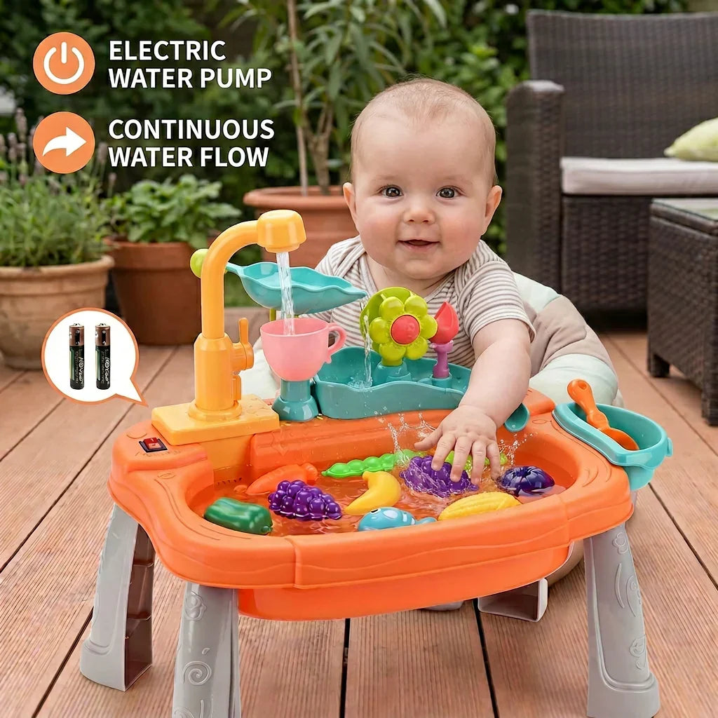Kids Kitchen Sink Toy with Running Water – Electric Pretend Play Set