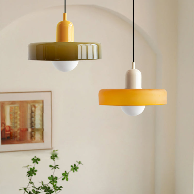 Bauhaus Stained Glass Pendant Light – Round Colourful Ceiling Lamp