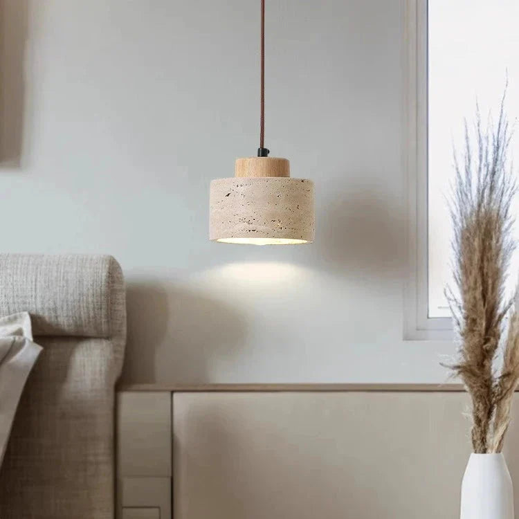 Natural Travertine Pendant Light – Nordic Minimalist E27/E26 Ceiling Lamp