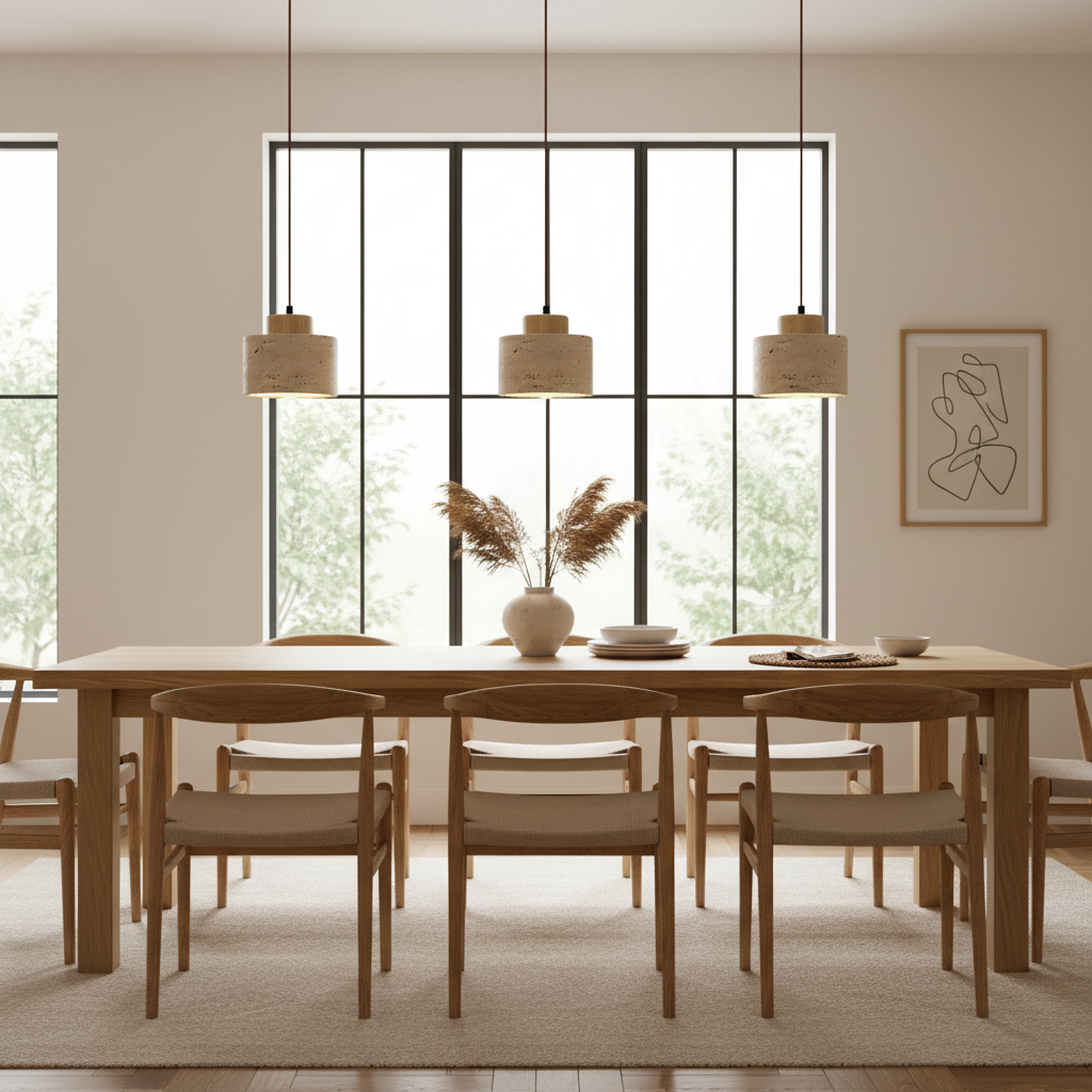 Natural Travertine Pendant Light – Nordic Minimalist E27/E26 Ceiling Lamp
