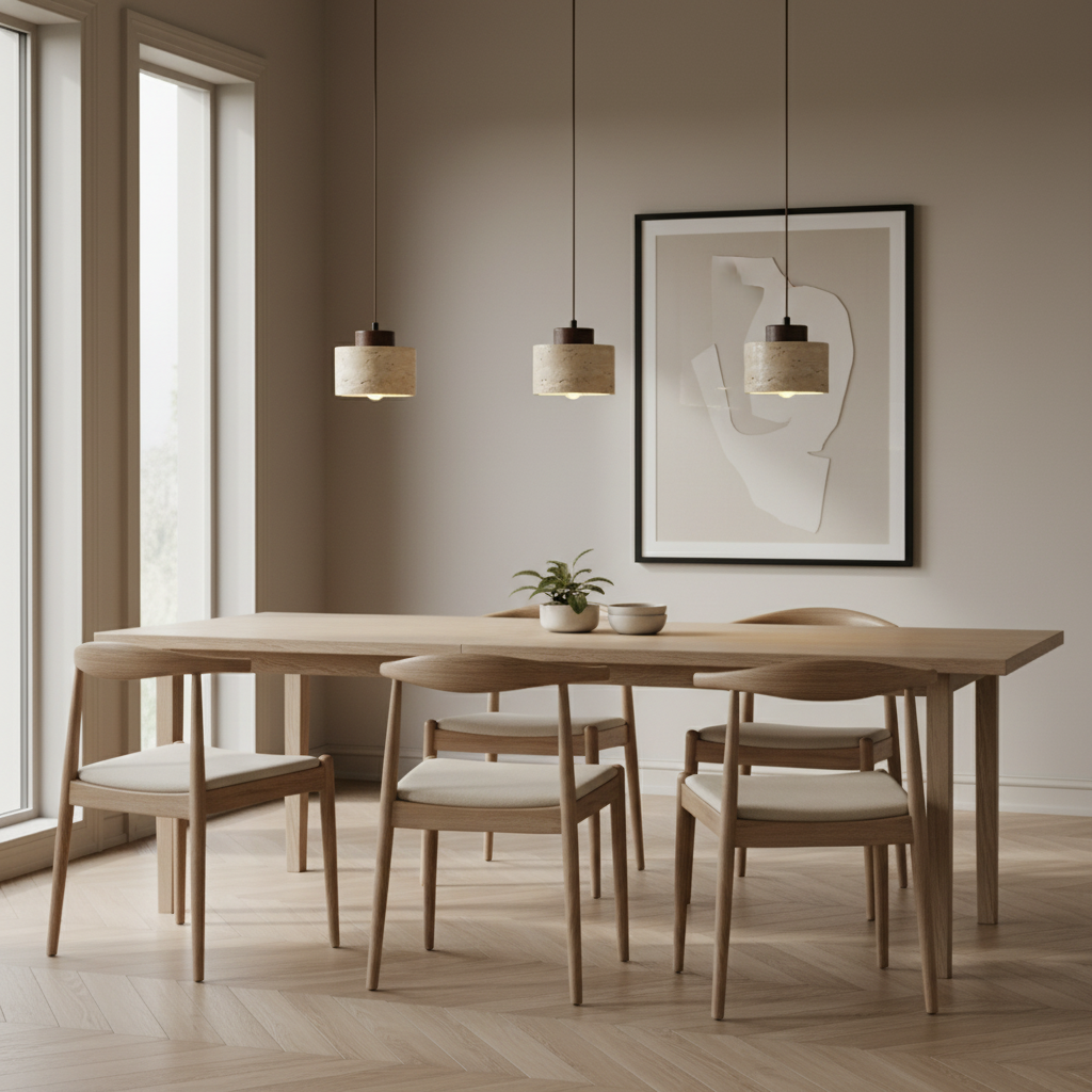 Natural Travertine Pendant Light – Nordic Minimalist E27/E26 Ceiling Lamp