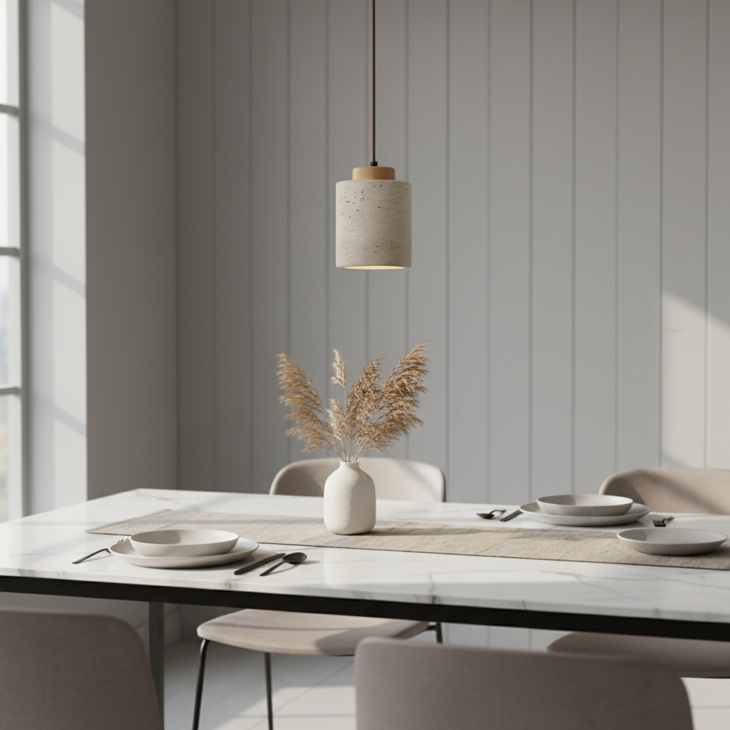Natural Travertine Pendant Light – Nordic Minimalist E27/E26 Ceiling Lamp