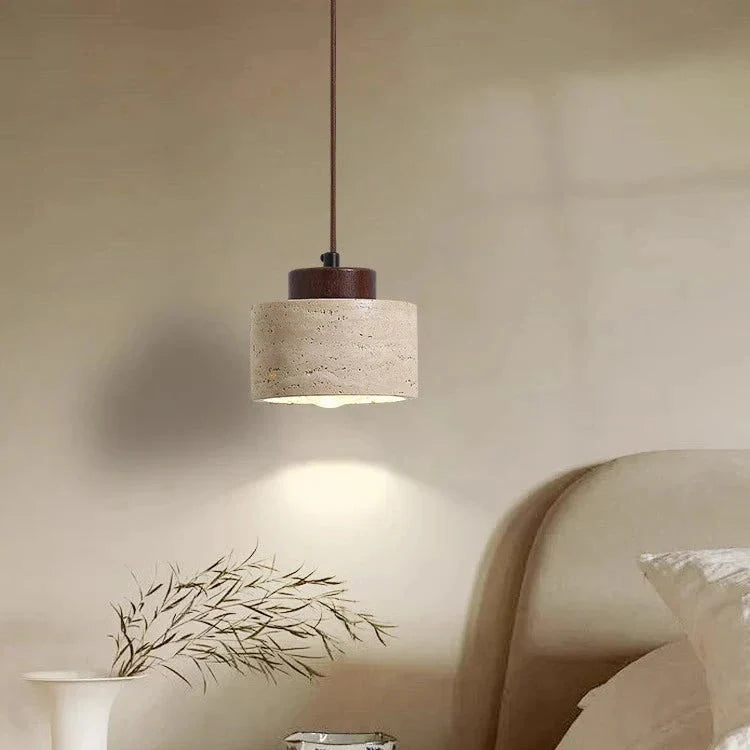 Natural Travertine Pendant Light – Nordic Minimalist E27/E26 Ceiling Lamp