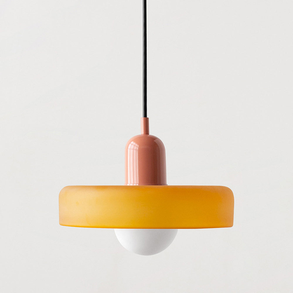 Bauhaus Stained Glass Pendant Light – Round Colourful Ceiling Lamp
