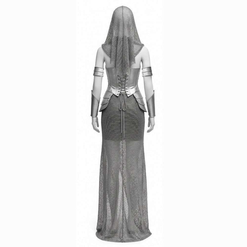 Renaissance Medieval Silver Chainmail Skirt Set Knight Halloween Costume