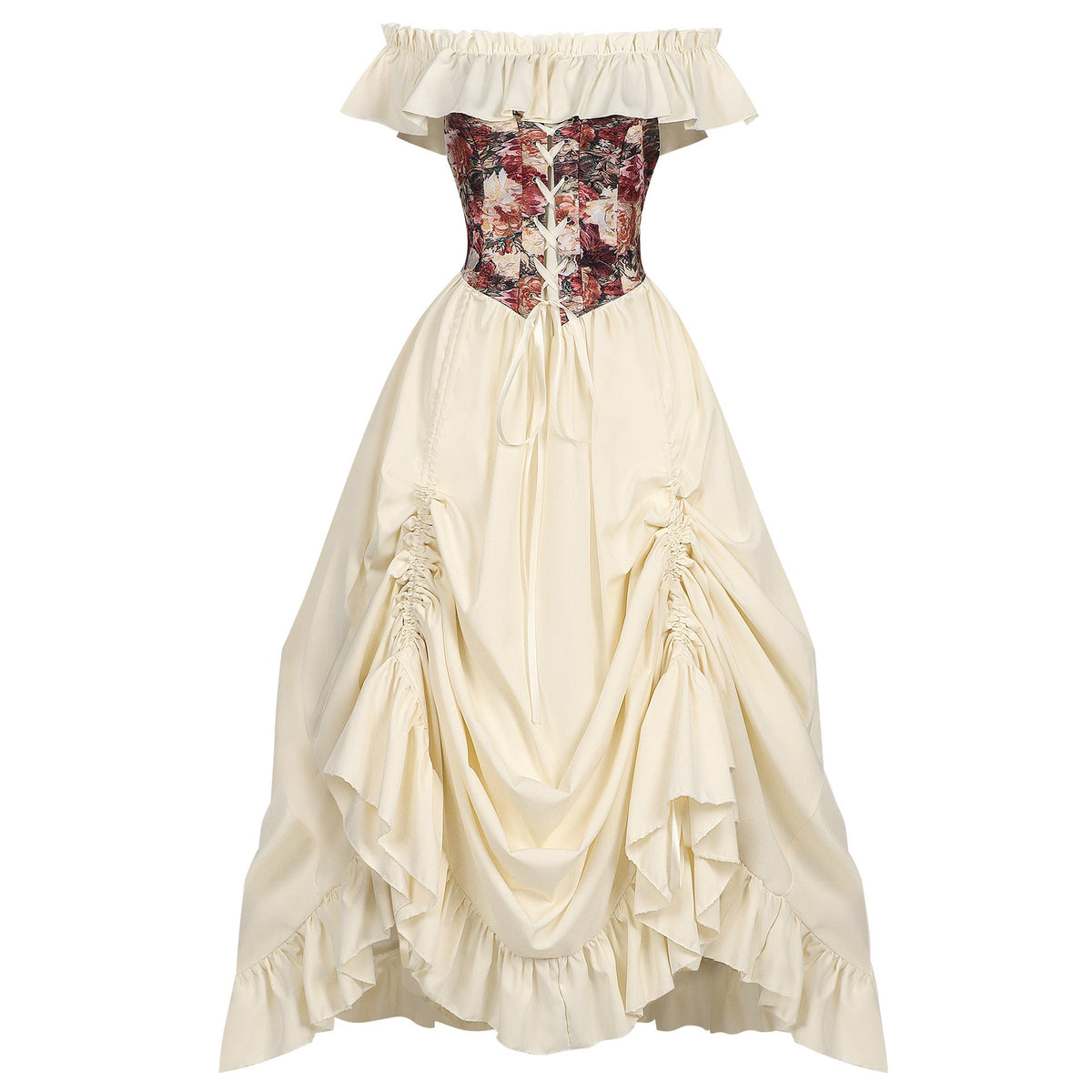 Renaissance Medieval Floral Corset Drawstring Dress Halloween Costume