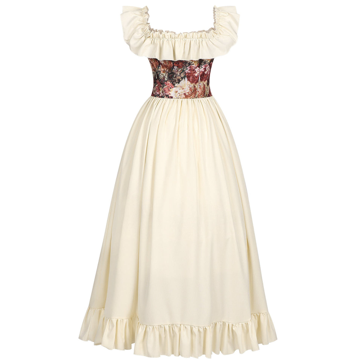 Renaissance Medieval Floral Corset Drawstring Dress Halloween Costume