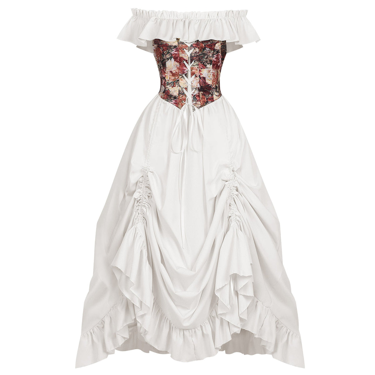 Renaissance Medieval Floral Corset Drawstring Dress Halloween Costume