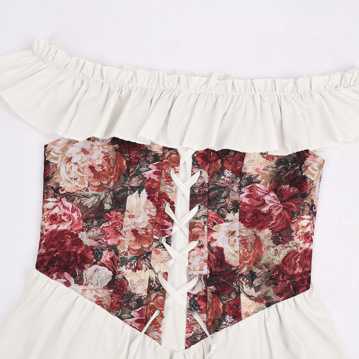 Renaissance Medieval Floral Corset Drawstring Dress Halloween Costume
