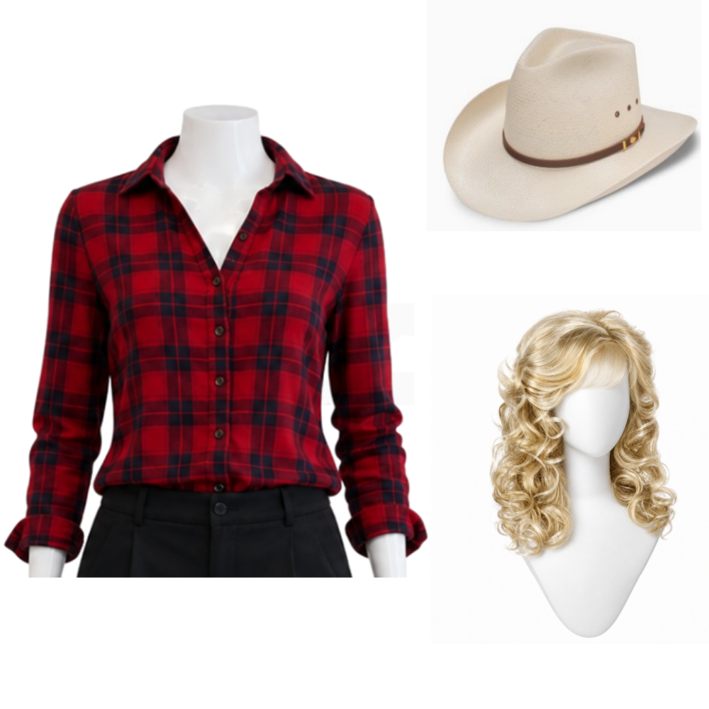 Rhinestone Jake Farris Dolly Parton Red Plaid Shirt Halloween Costume
